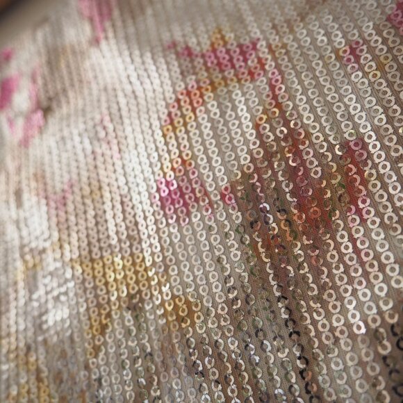 * NWT PrettyLittleThing Cream Abstract Printed Sequin Low Rise Micro Mini - Picture 5 of 6